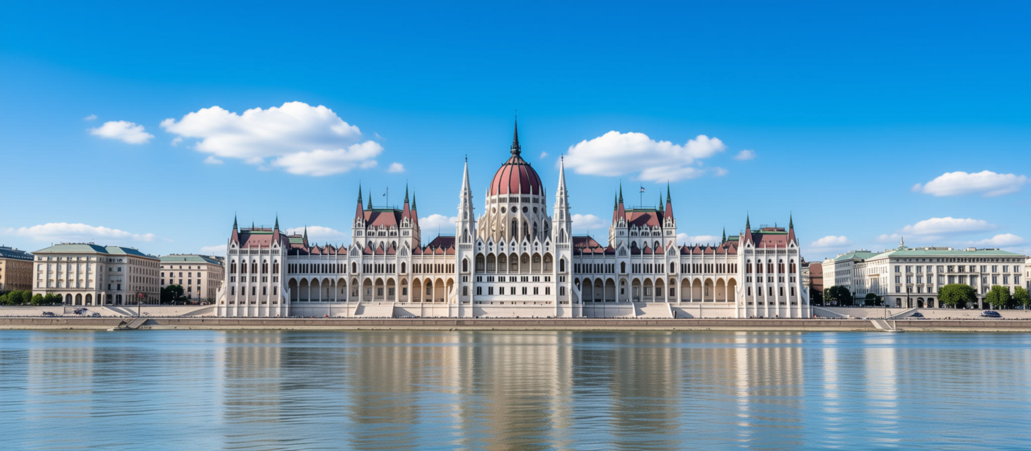 Parlamento húngaro às margens do Danúbio, em Budapeste, ao meio-dia